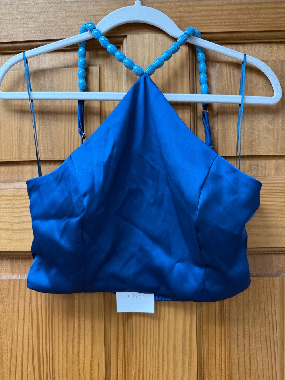 Sigrid Olsen Cobalt Blue Satin Beaded-Strap Bandeau